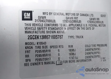 2007 Chevrolet Silverado 1500 Lt1 из США, поврежденный, VIN 2GCEK13M671605787